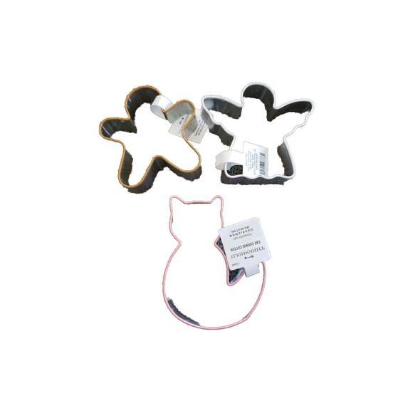 3 Cookie Cutters by Threshold Baking Supplies Gingerbread Man Angel Cat New - Picture 1 of 4